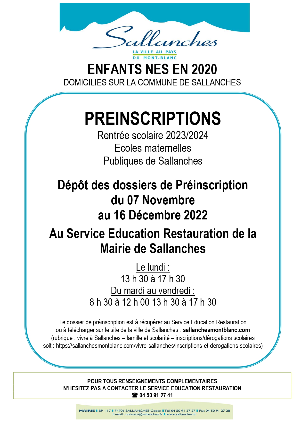 Préinscription scolaire 2023-2024