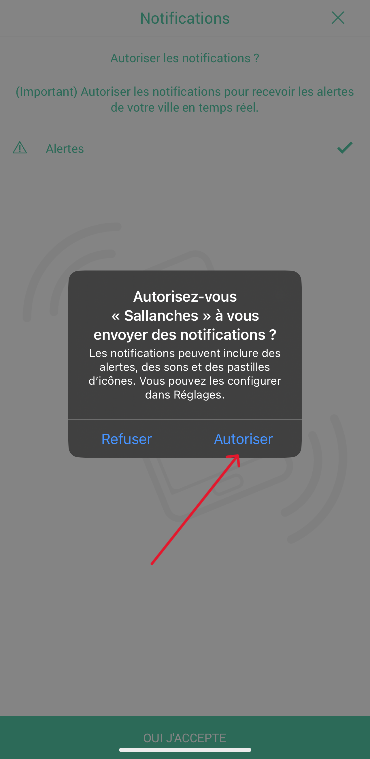 Autoriser les notifications lors de l'installation de l'application